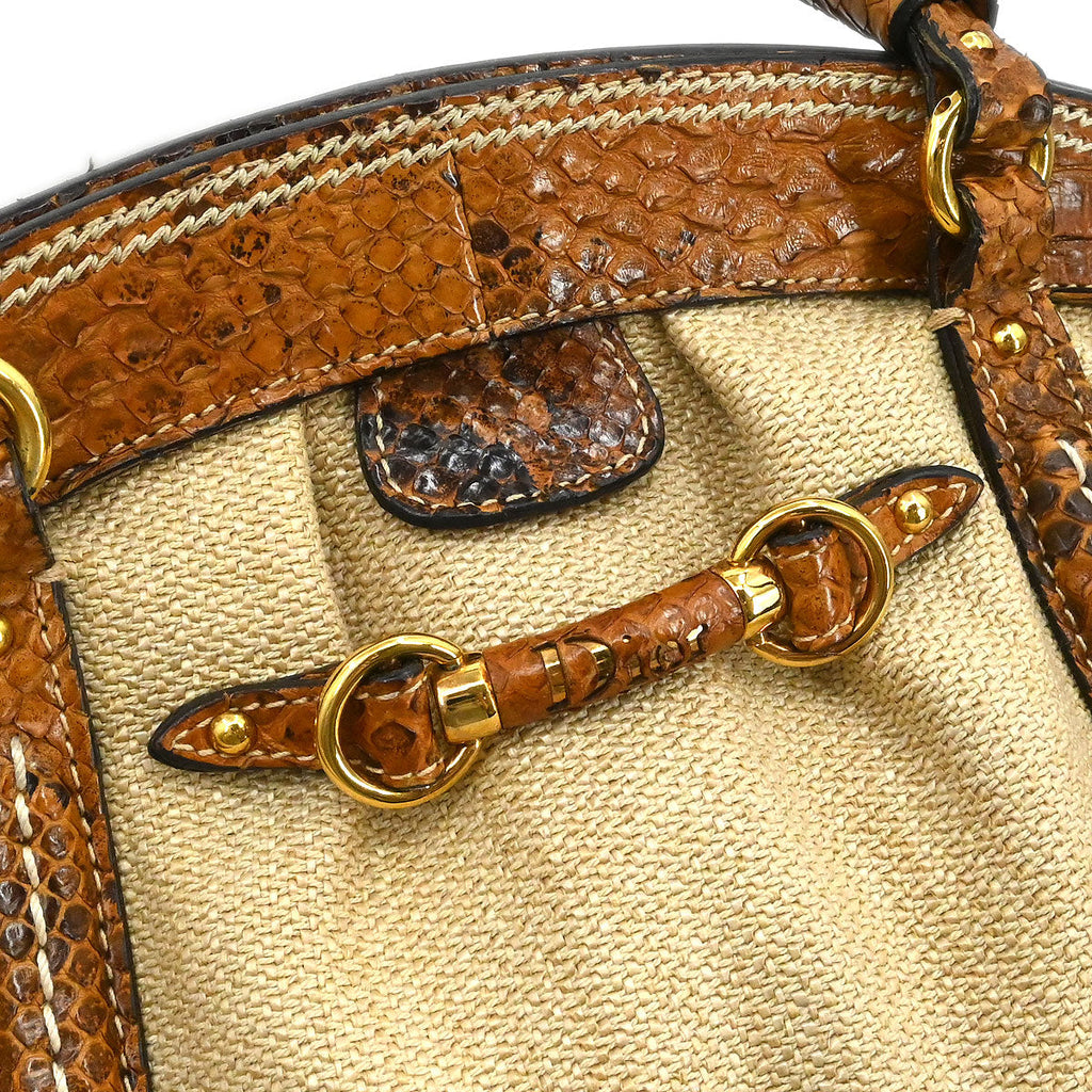 Christian Dior * Beige Canvas Python Handbag