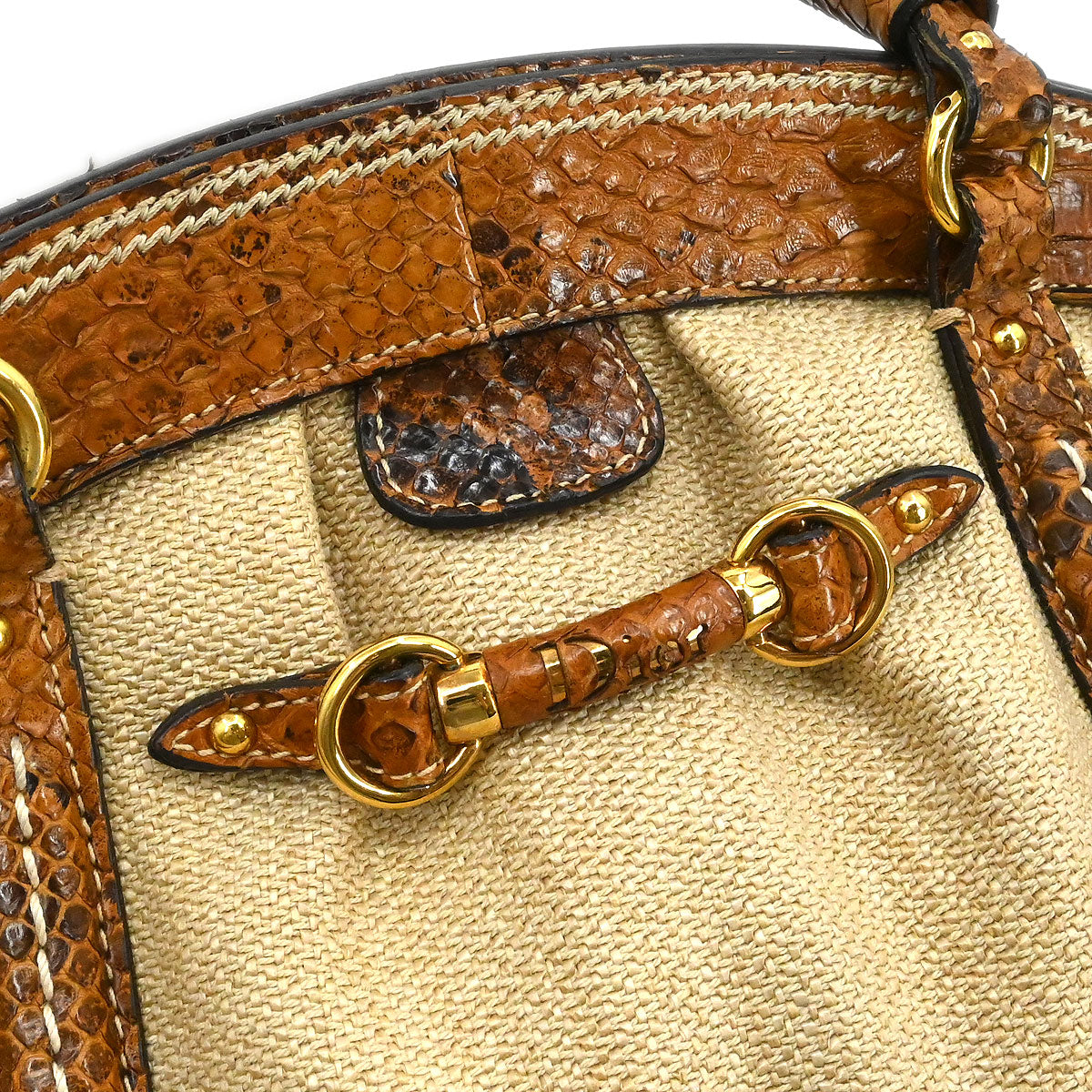 Christian Dior * Beige Canvas Python Handbag