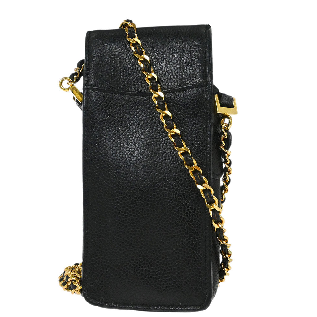 Chanel Black Caviar Skin Chain Shoulder Bag Pochette Phone Case
