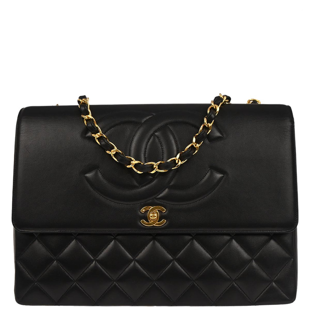 Chanel 1991-1994 Black Lambskin Maxi Classic Flap Shoulder Bag