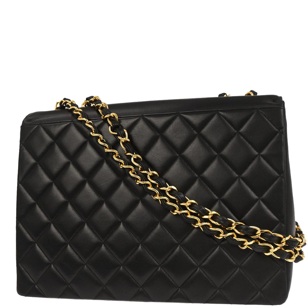Chanel 1991-1994 Black Lambskin Maxi Classic Flap Shoulder Bag