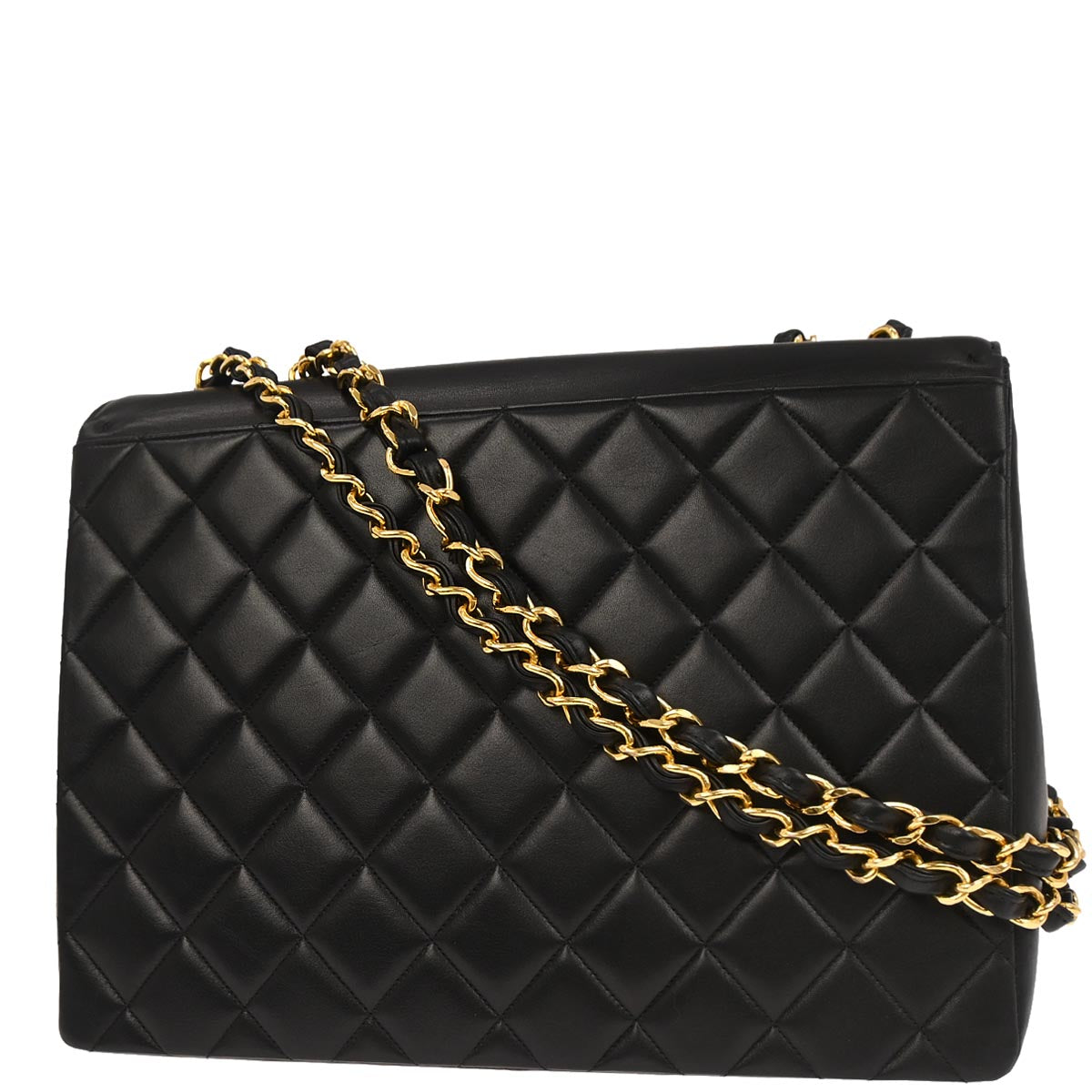 Chanel 1991-1994 Black Lambskin Maxi Classic Flap Shoulder Bag