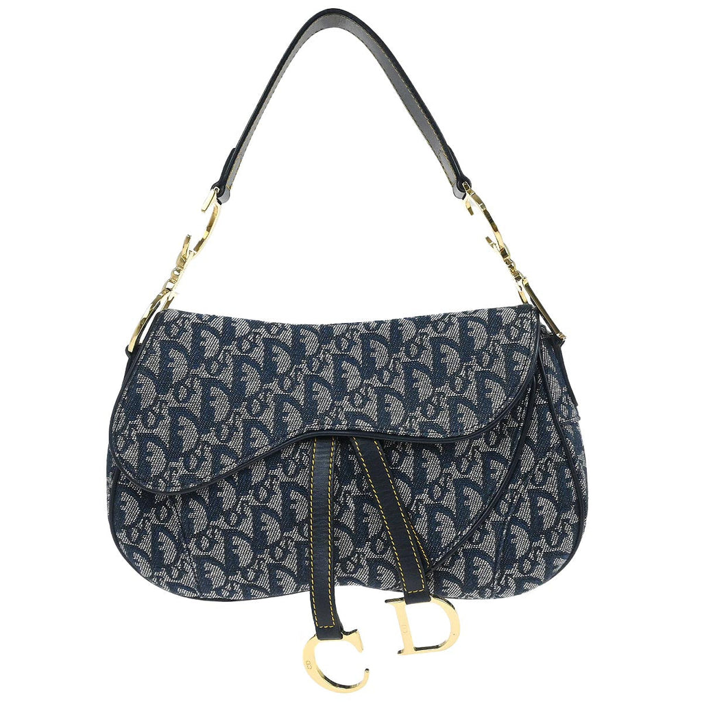 Christian Dior Navy Trotter Double Saddle Handbag