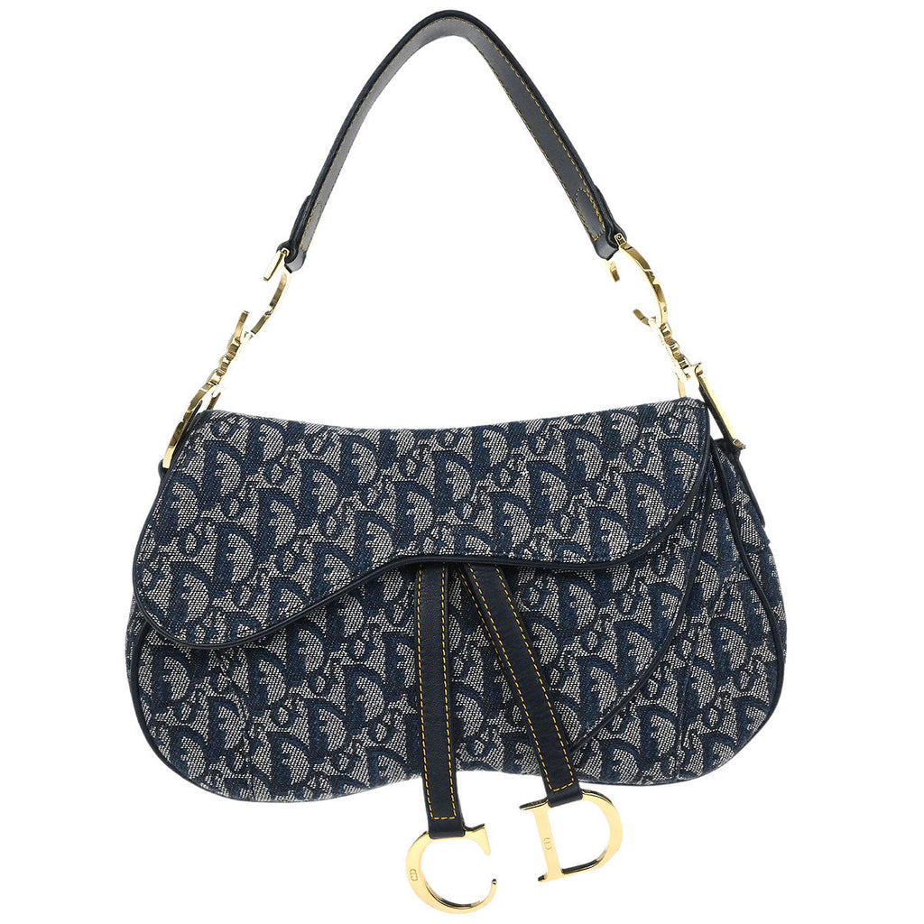Christian Dior Navy Trotter Double Saddle Handbag