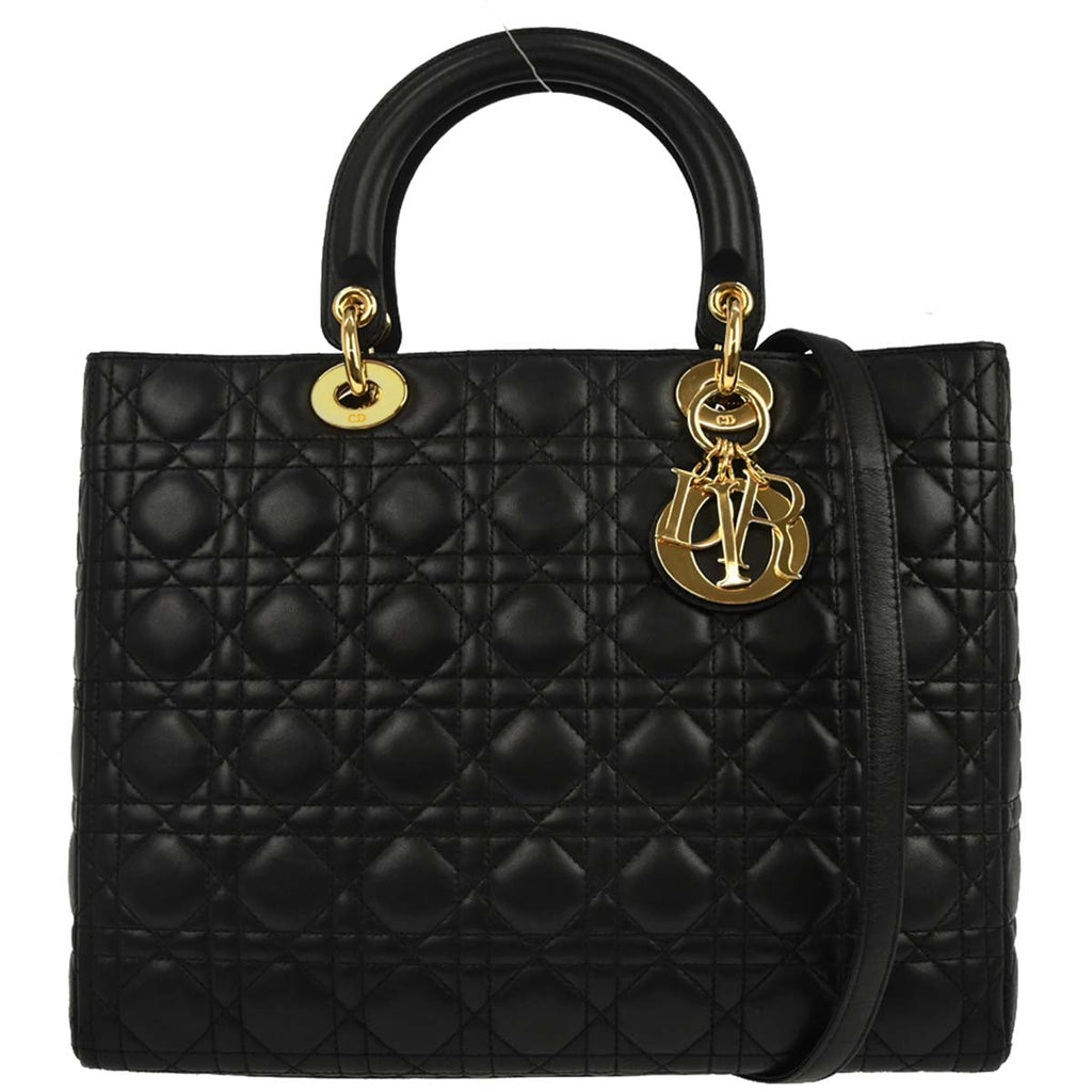 Christian Dior Black Lambskin Lady Dior Cannage 2way Shoulder Handbag