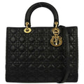 Christian Dior Black Lambskin Lady Dior Cannage 2way Shoulder Handbag