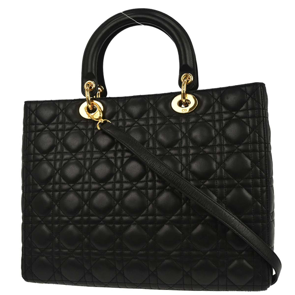 Christian Dior Black Lambskin Lady Dior Cannage 2way Shoulder Handbag