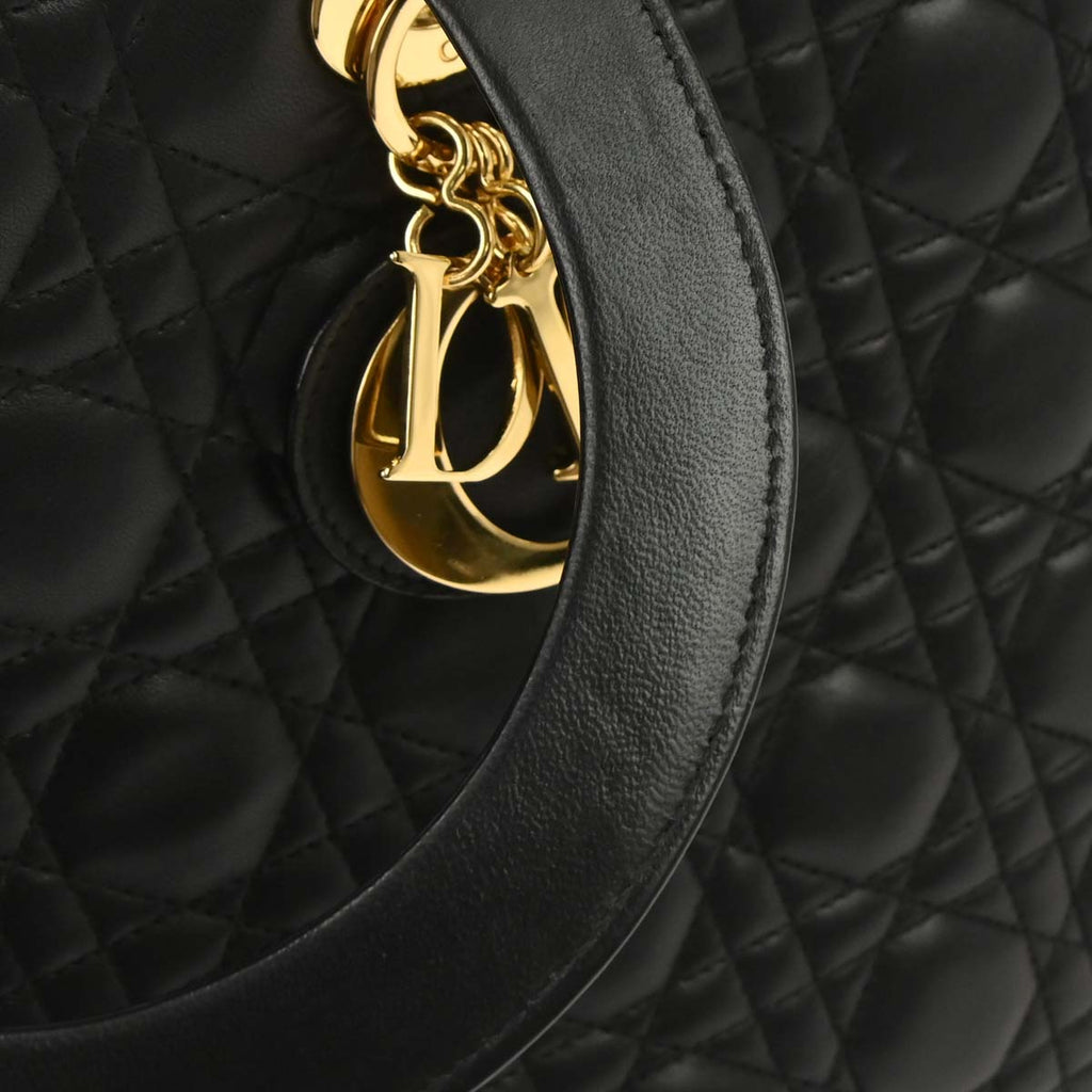 Christian Dior Black Lambskin Lady Dior Cannage 2way Shoulder Handbag