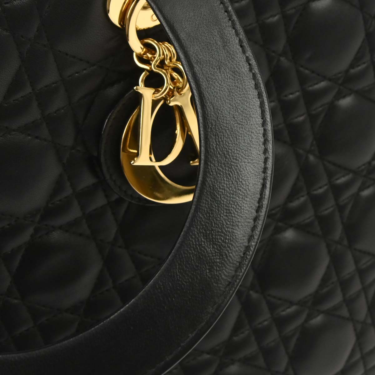 Christian Dior Black Lambskin Lady Dior Cannage 2way Shoulder Handbag