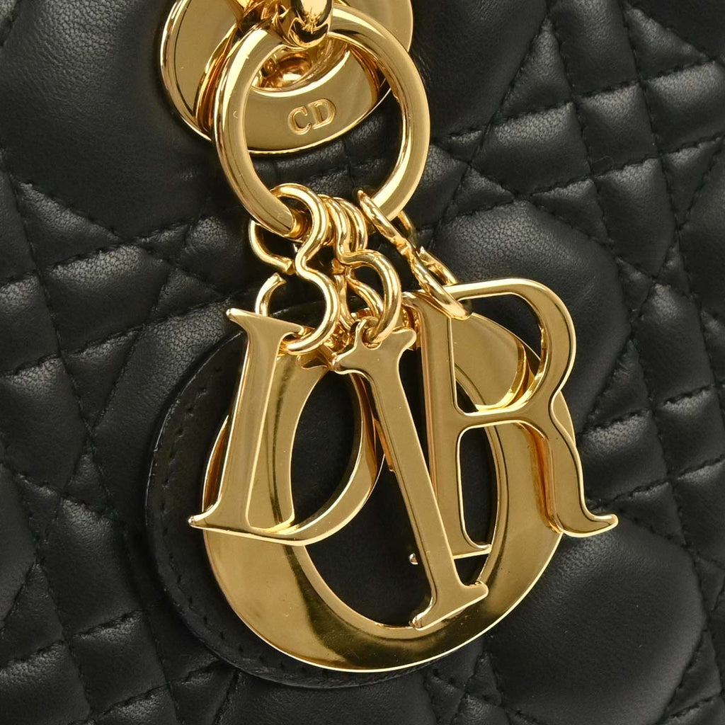 Christian Dior Black Lambskin Lady Dior Cannage 2way Shoulder Handbag