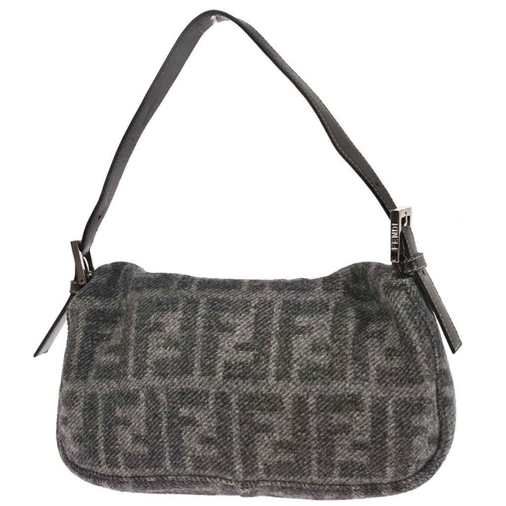 Fendi Gray Wool Zucca Baguette Handbag