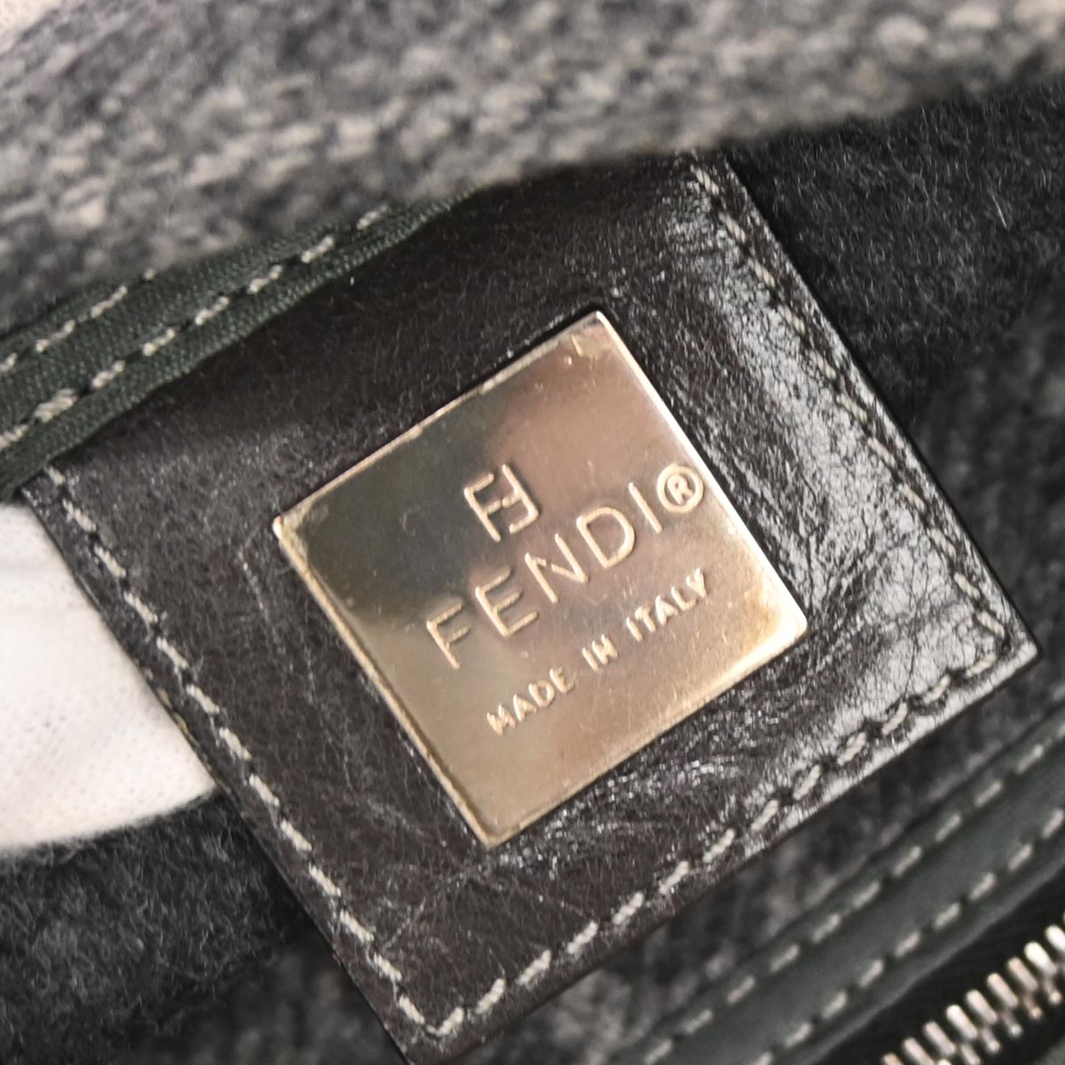 Fendi Gray Wool Zucca Baguette Handbag