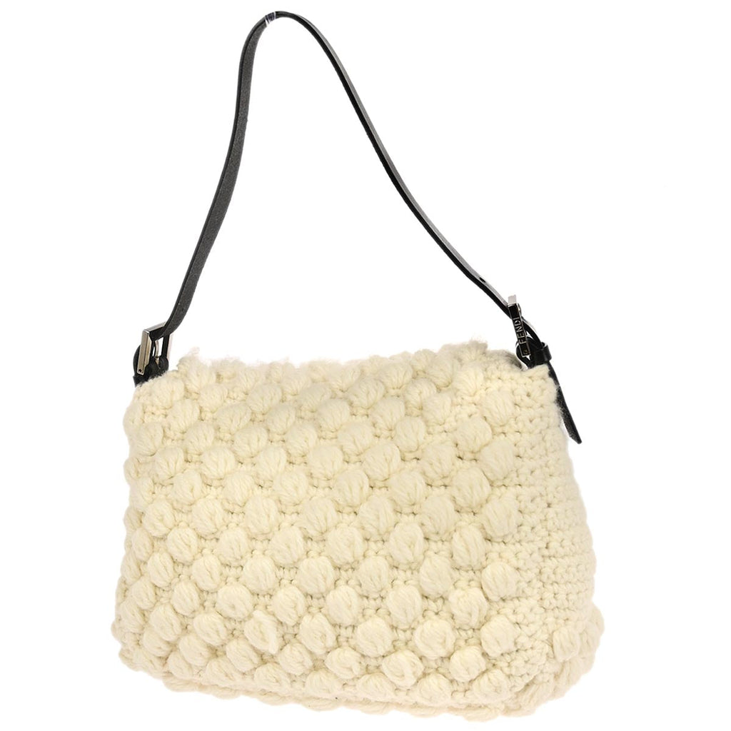 Fendi White Wool Mamma Baguette Handbag
