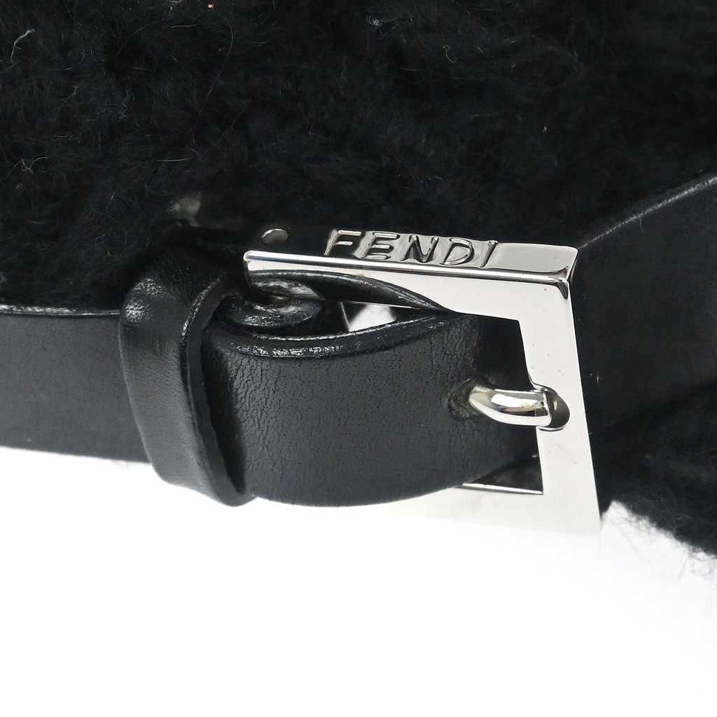 Fendi Black Wool Baguette Handbag