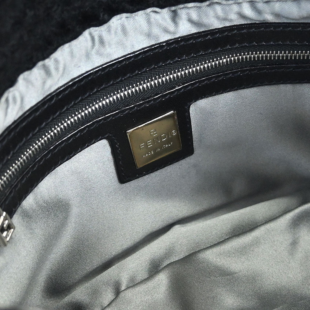 Fendi Black Wool Baguette Handbag