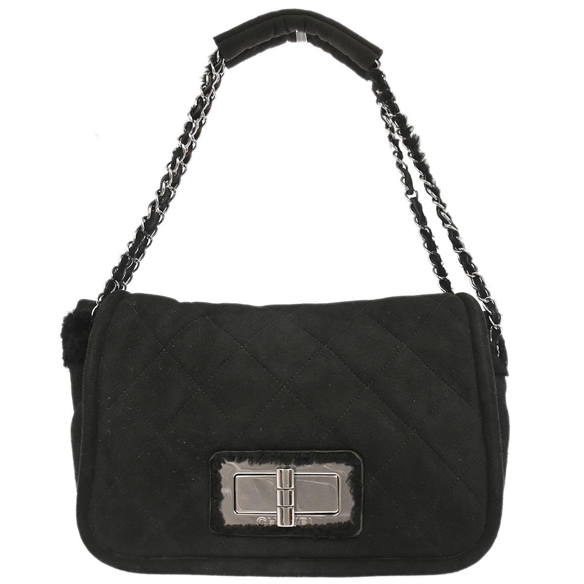 Chanel 2005-2006 Black Mouton Mademoiselle Lock Handbag