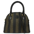 Fendi Brown Black Pequin 2way Shoulder Handbag