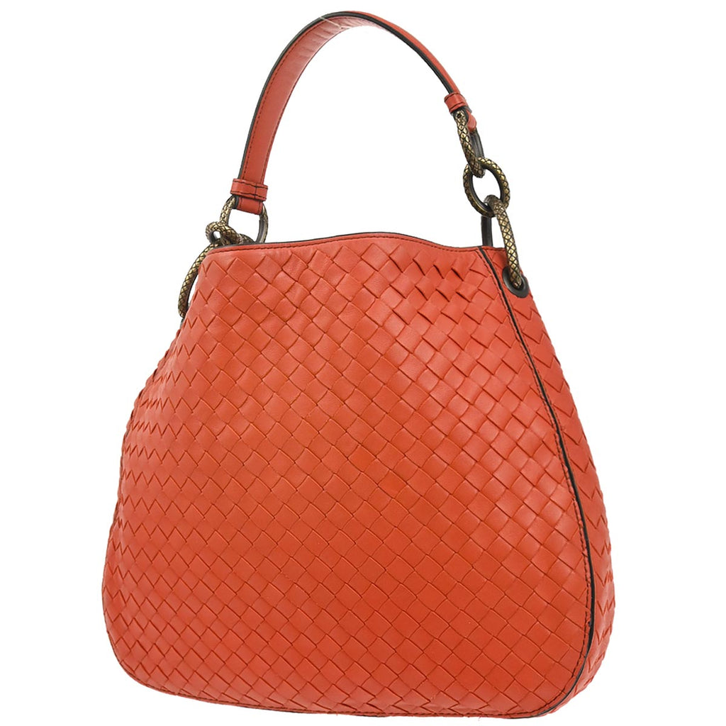 Bottega Veneta Red Lambskin Intrecciato Handbag