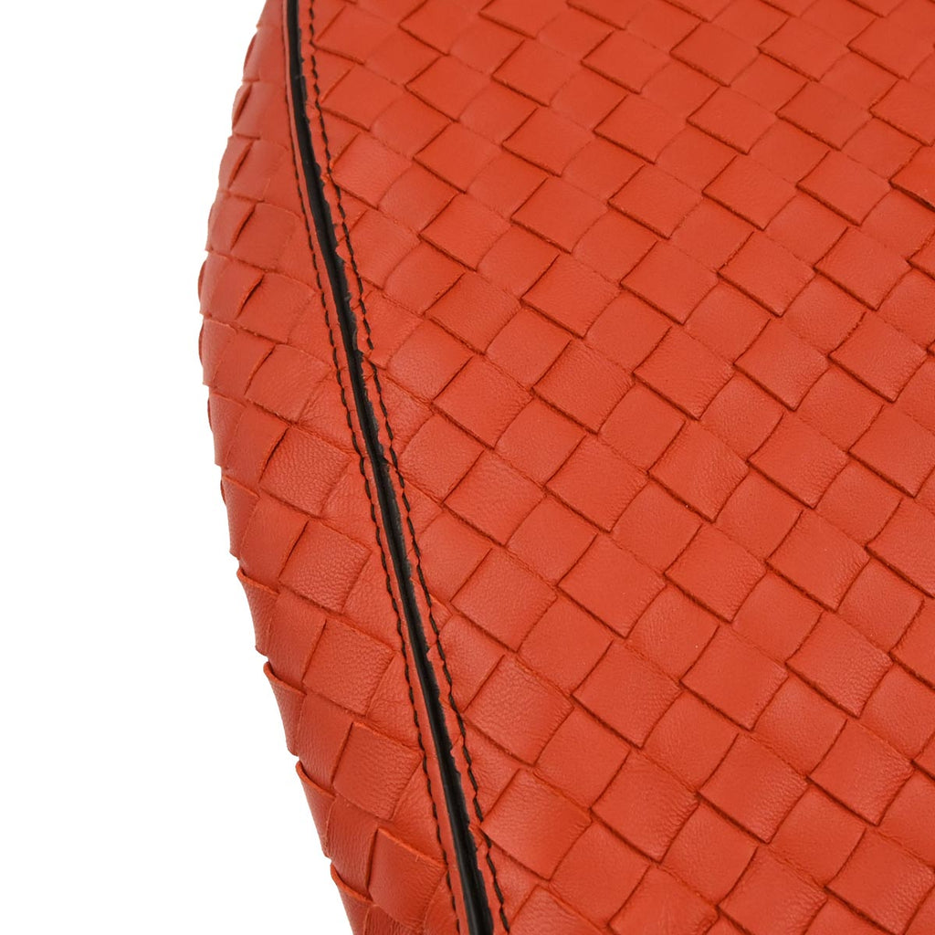 Bottega Veneta Red Lambskin Intrecciato Handbag