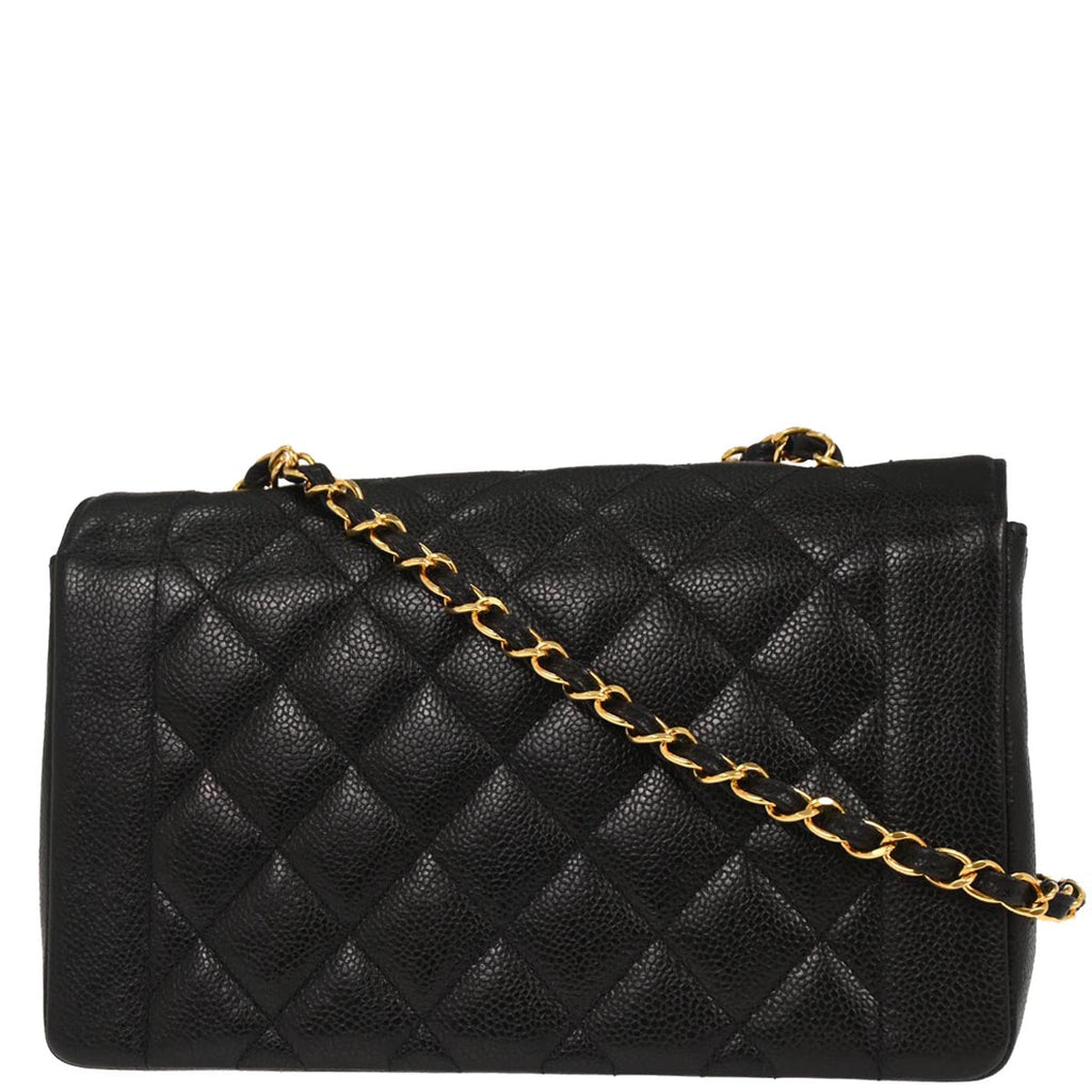 Chanel 1994-1996 Black Caviar Skin Medium Diana Shoulder Bag