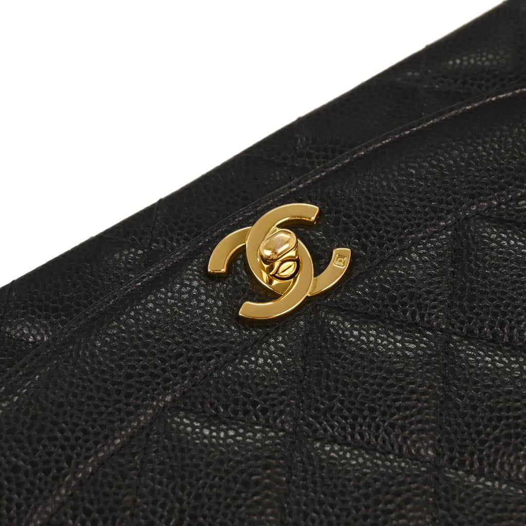 Chanel 1994-1996 Black Caviar Skin Medium Diana Shoulder Bag