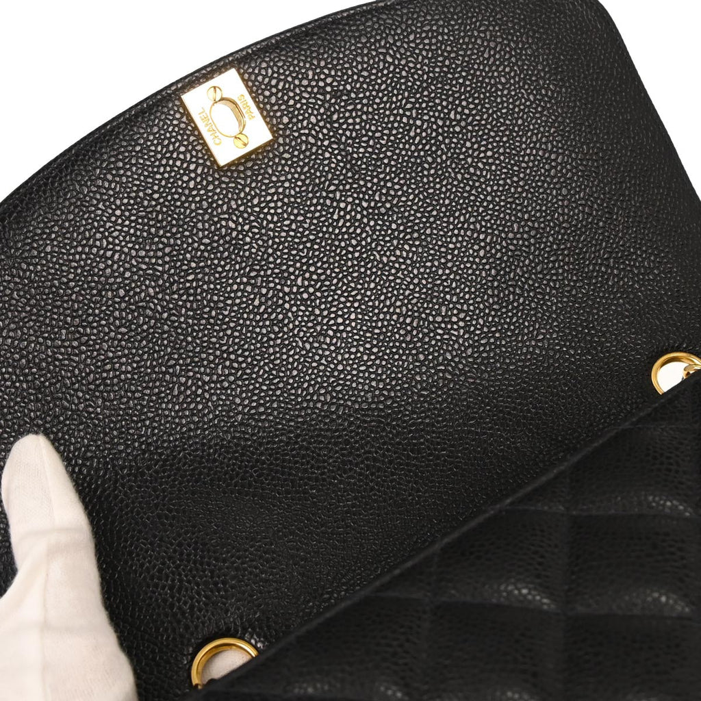 Chanel 1994-1996 Black Caviar Skin Medium Diana Shoulder Bag