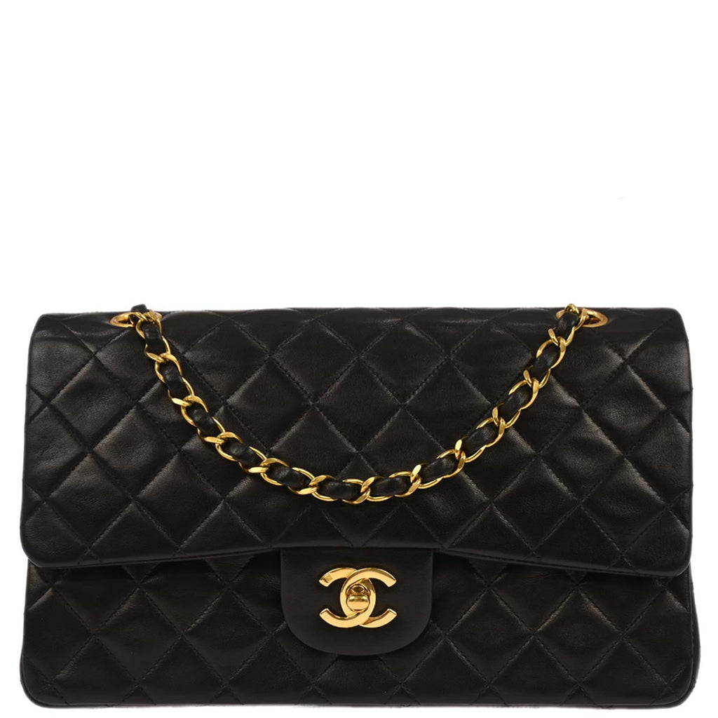 Chanel 1994-1996 Black Lambskin Medium Classic Double Flap Shoulder Bag