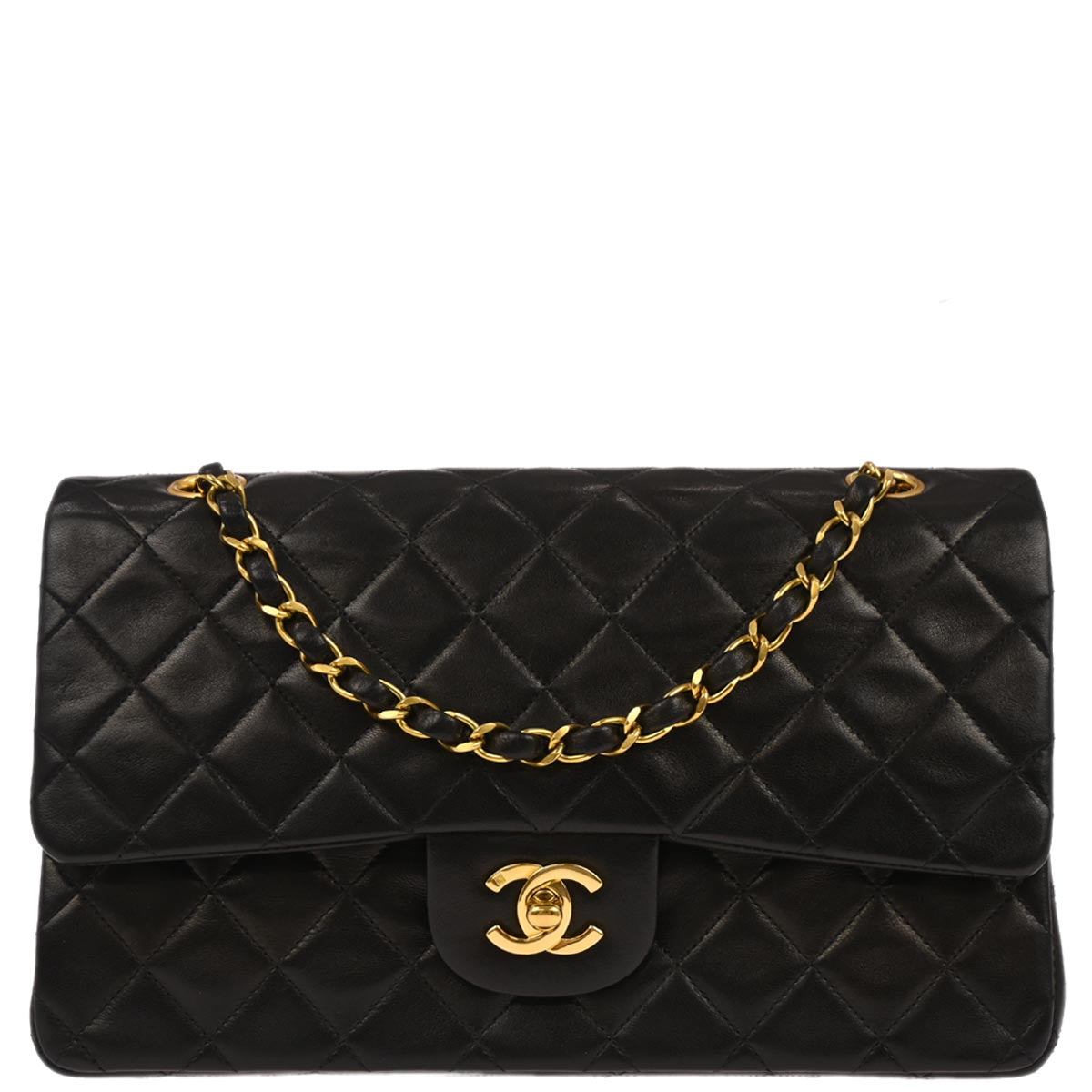 Chanel 1994-1996 Black Lambskin Medium Classic Double Flap Shoulder Bag