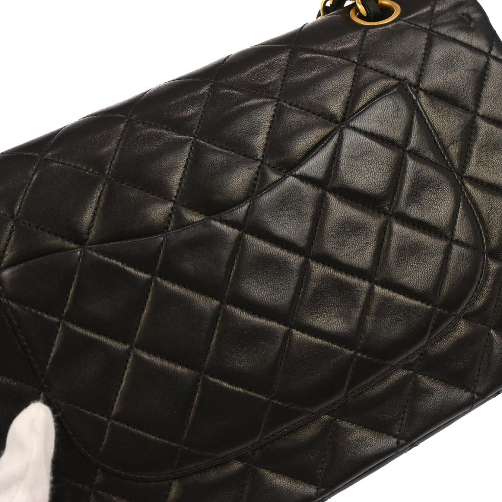 Chanel 1994-1996 Black Lambskin Medium Classic Double Flap Shoulder Bag