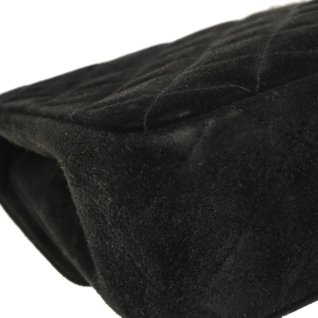 Chanel 1991-1994 Black Suede Classic Square Flap Shoulder Bag 20