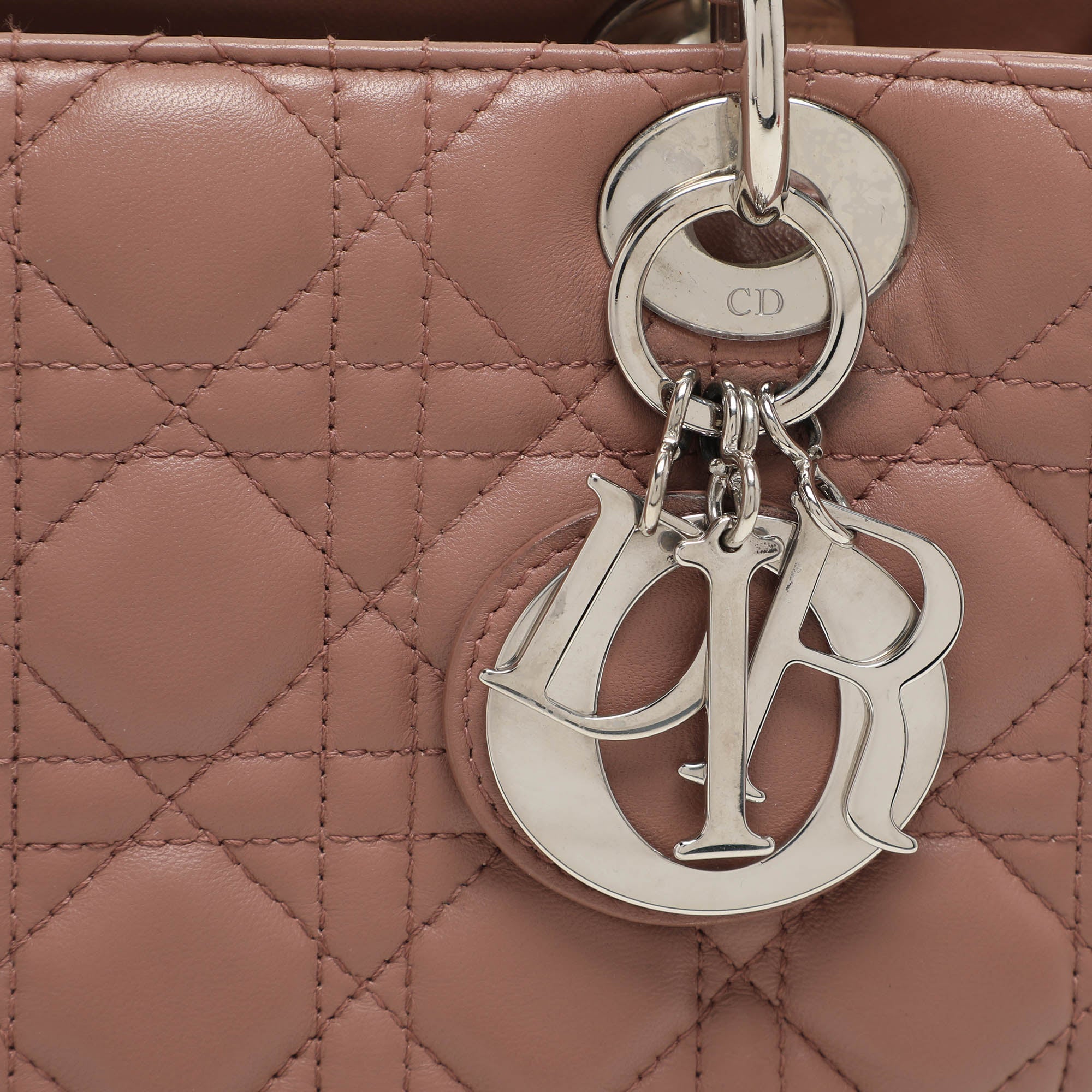 Dior Beige Cannage  Leather Medium Lady Dior Tote