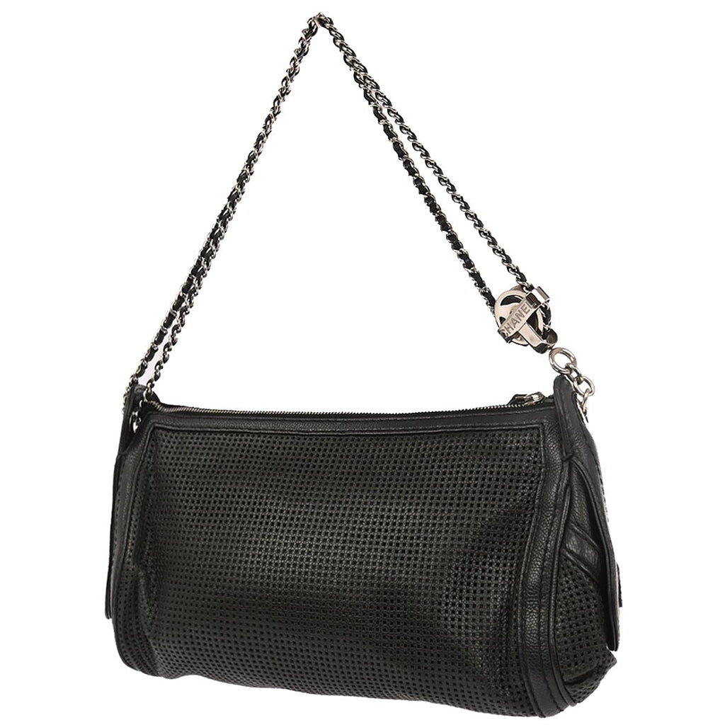 Chanel 2005-2006 Black Perforated Caviar Skin Pulley Shoulder Bag