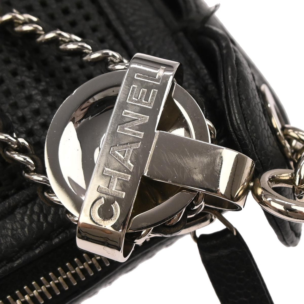 Chanel 2005-2006 Black Perforated Caviar Skin Pulley Shoulder Bag