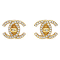 Chanel CC Turnlock Clip-On Earrings Gold Rhinestone Large 96A