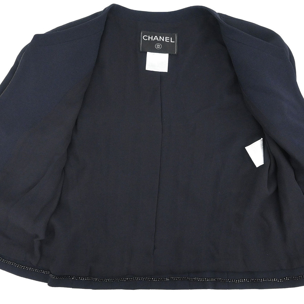 Chanel 1999 Single Breasted Zip Up Jacket Navy #38