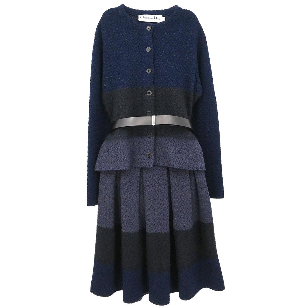 Christian Dior 2002 Setup Suit Cardigan Skirt Navy #38 #36