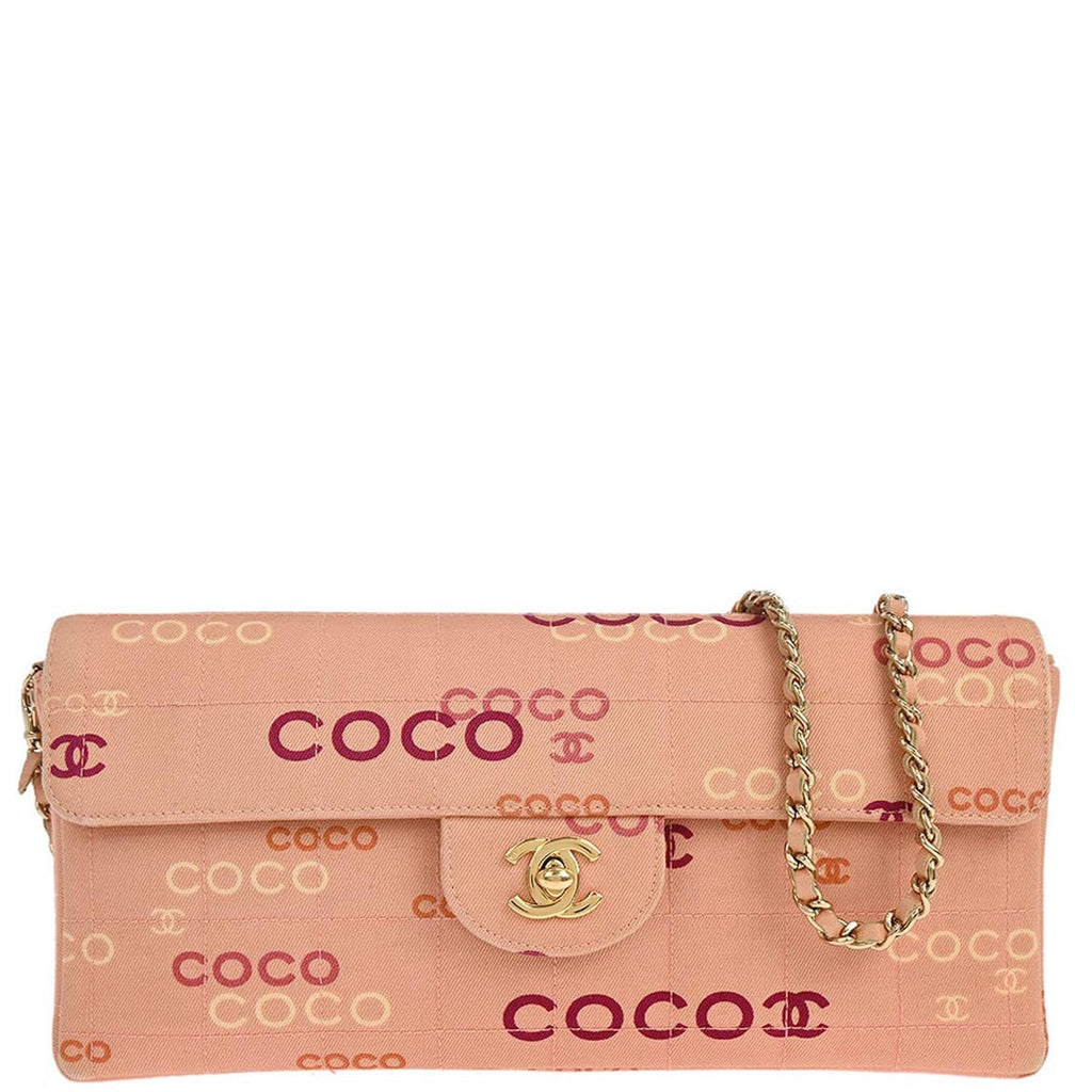 Chanel 2000-2002 Pink Canvas COCO East West Choco Bar Shoulder Bag