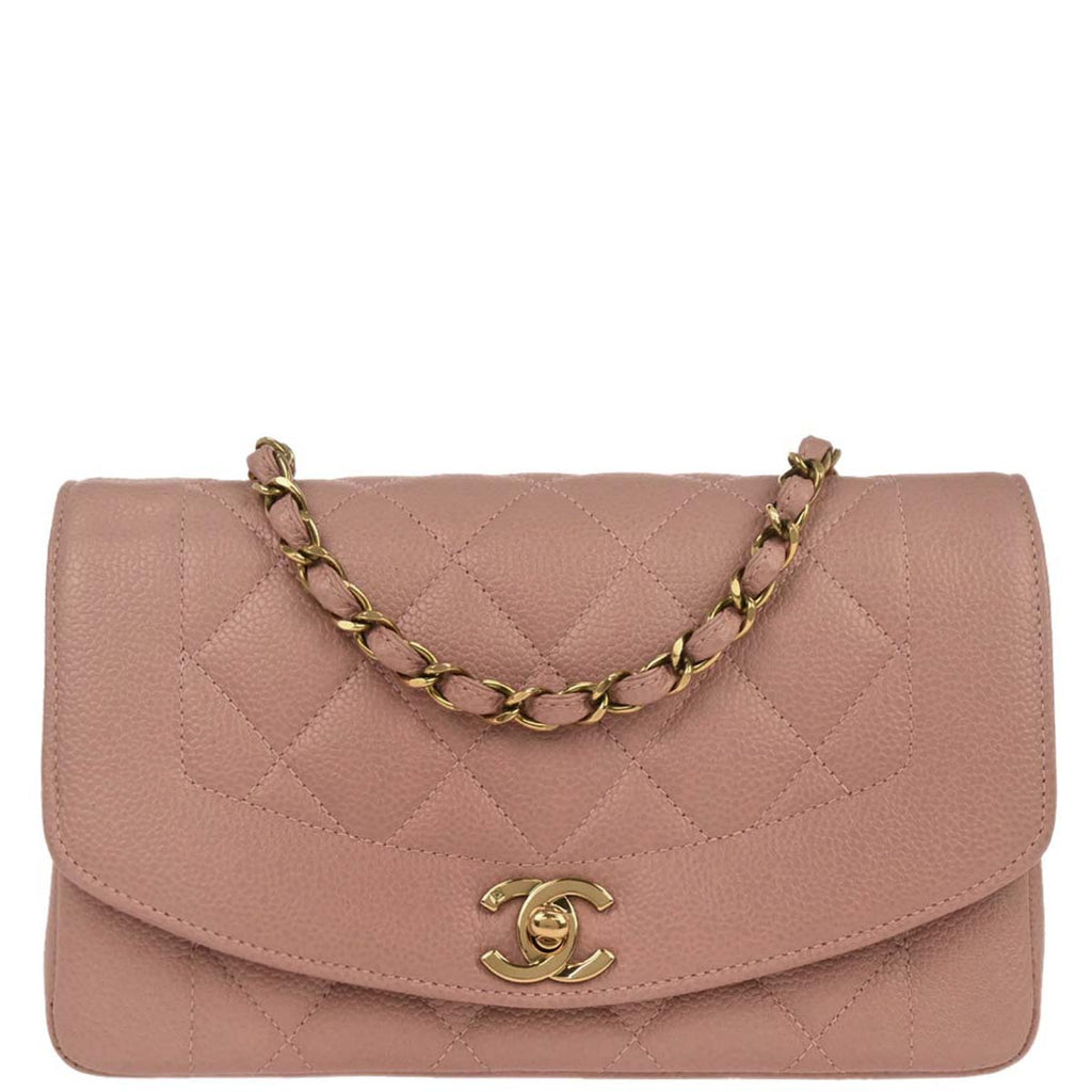Chanel 1994-1996 Pink Caviar Skin Small Diana Shoulder Bag