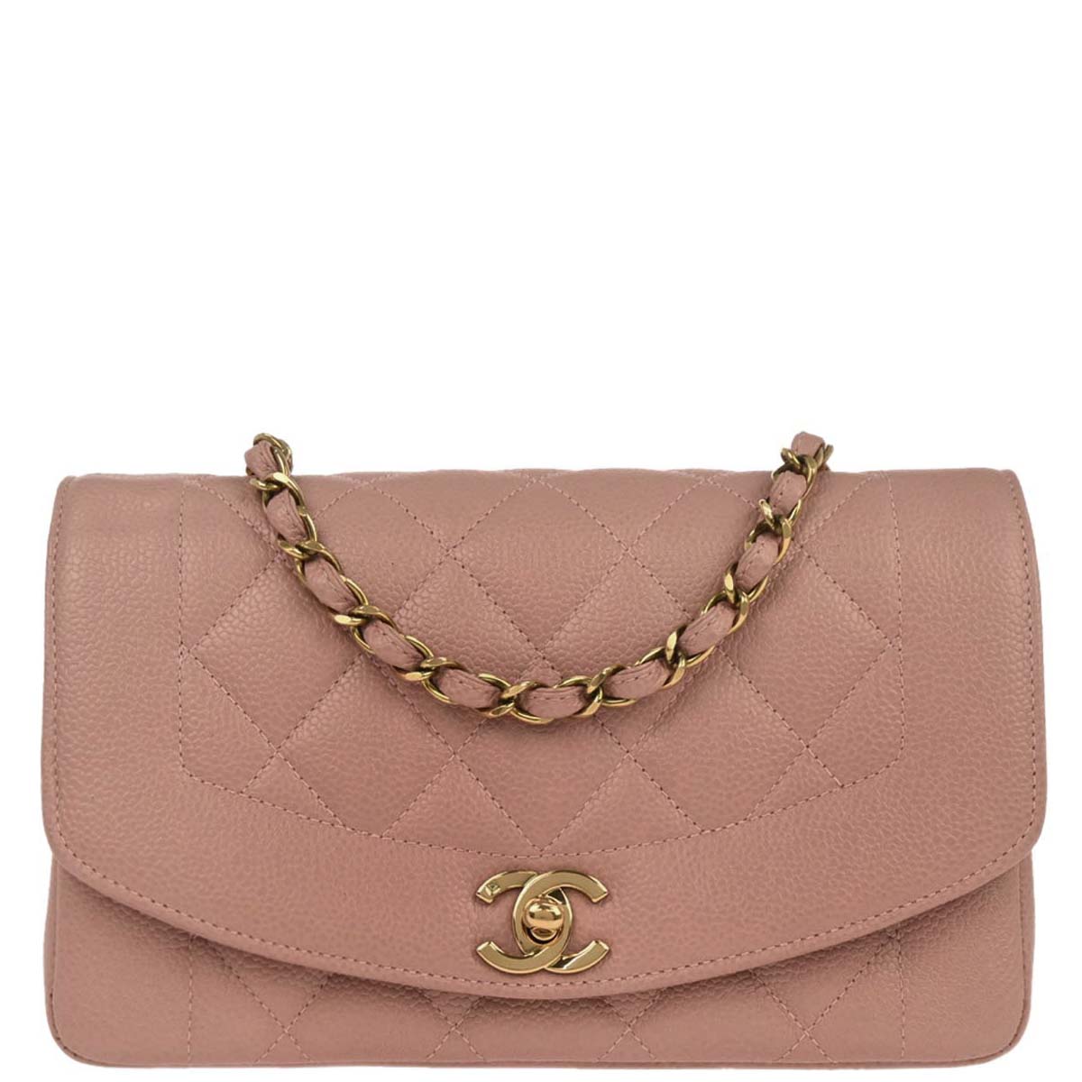 Chanel 1994-1996 Pink Caviar Skin Small Diana Shoulder Bag