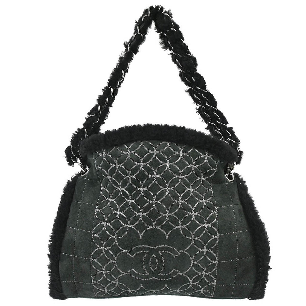 Chanel 2005-2006 Black Mouton Choco Bar Tote Handbag