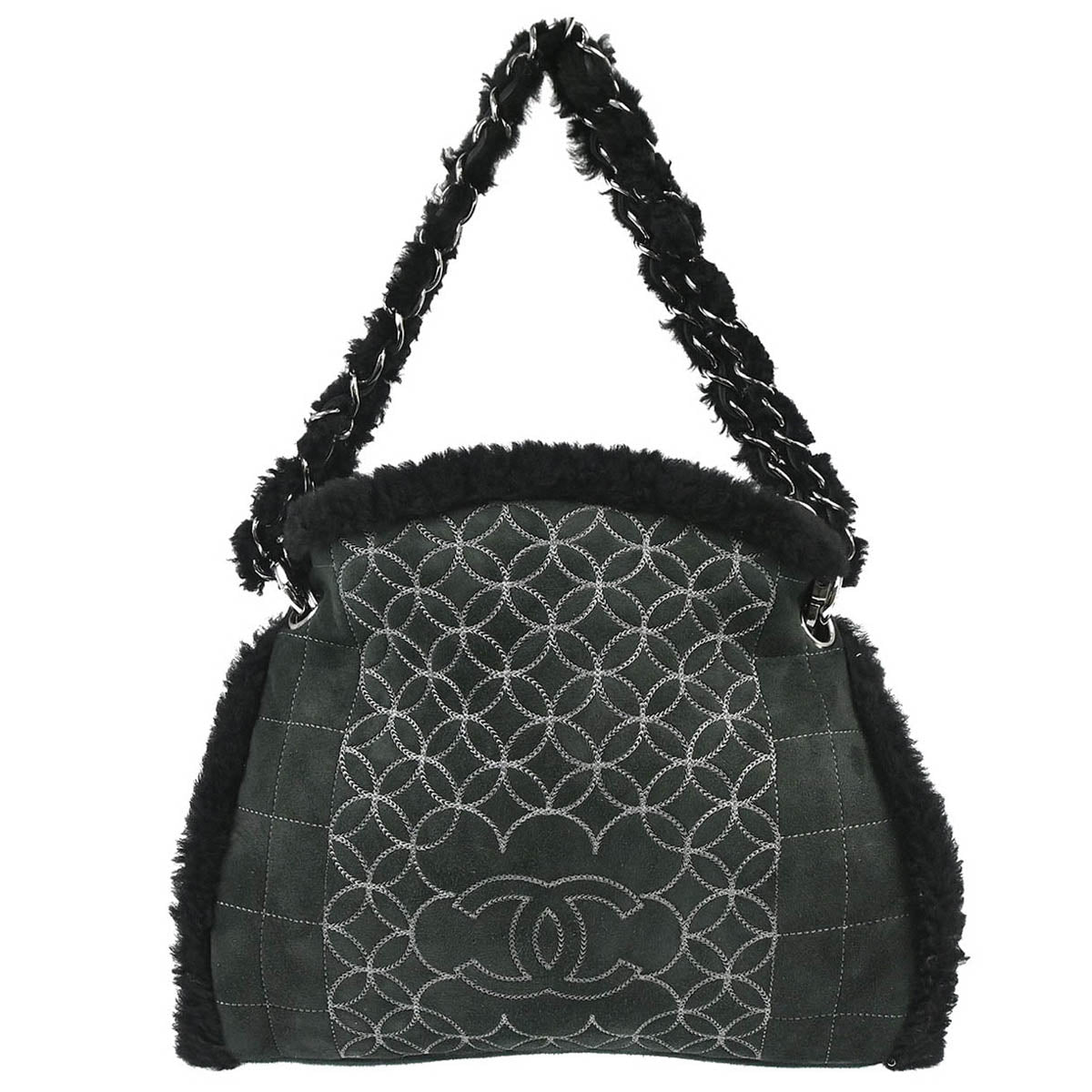 Chanel 2005-2006 Black Mouton Choco Bar Tote Handbag