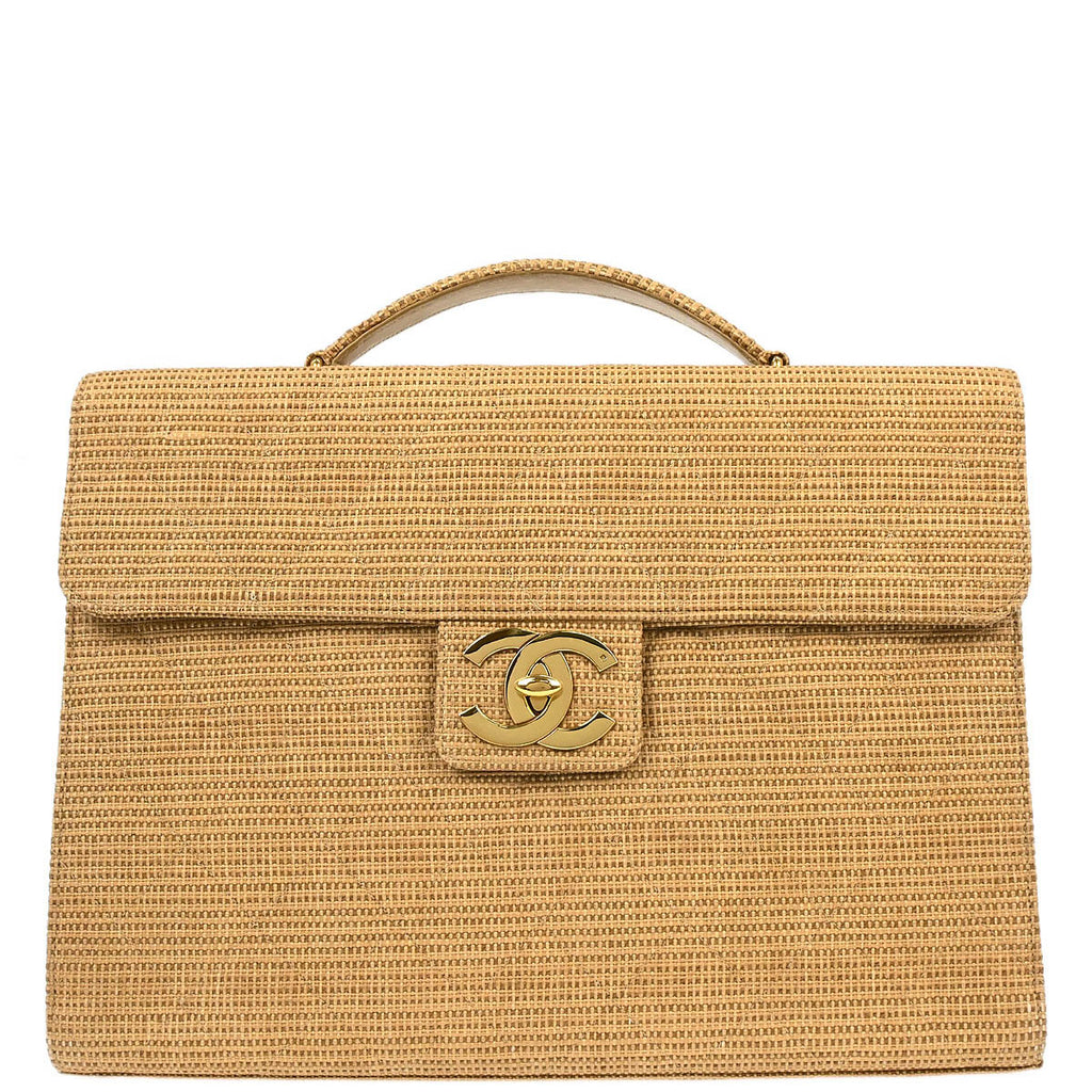 Chanel 2000-2002 Beige Straw Briefcase Business Handbag