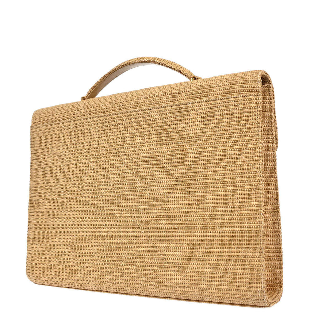 Chanel 2000-2002 Beige Straw Briefcase Business Handbag