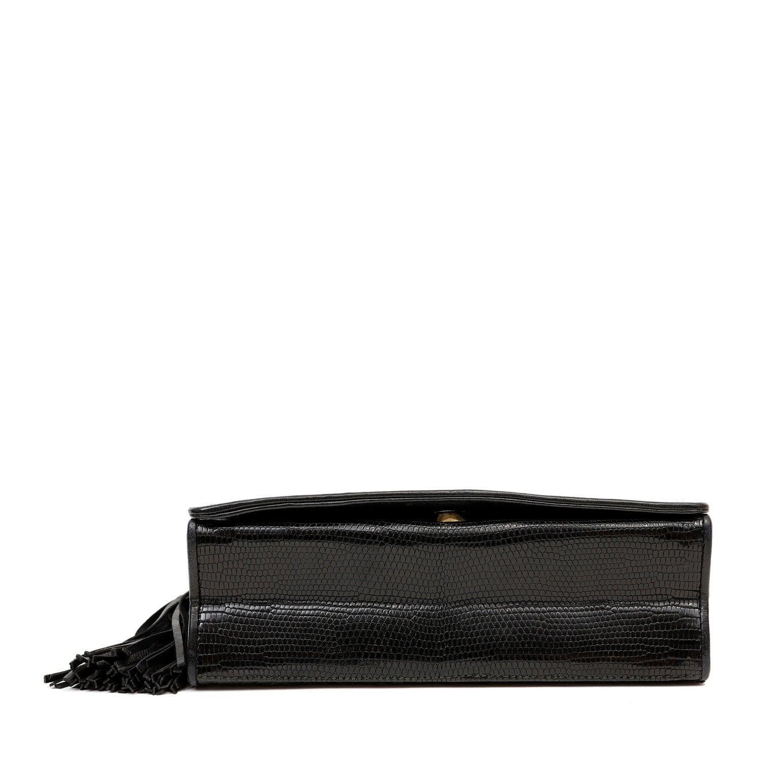 Chanel Vintage Black Lizard Crossbody Tassel Bag