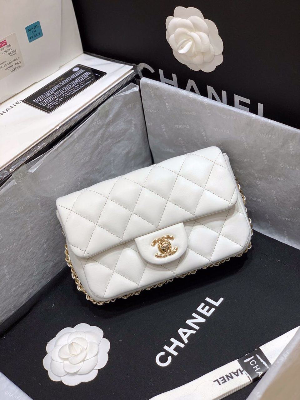 ChanelSmall Pearl Logo Strap GlamIap Bag White For Women Handbags, Shoulder And Crossbody Bags 7in/18cm AS1436