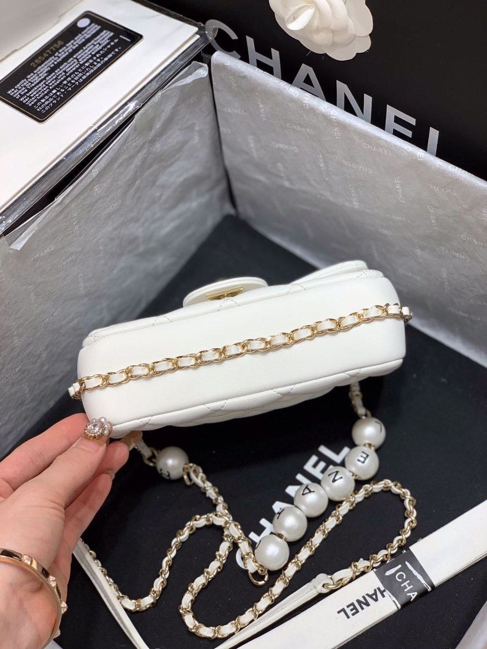 ChanelSmall Pearl Logo Strap GlamIap Bag White For Women Handbags, Shoulder And Crossbody Bags 7in/18cm AS1436
