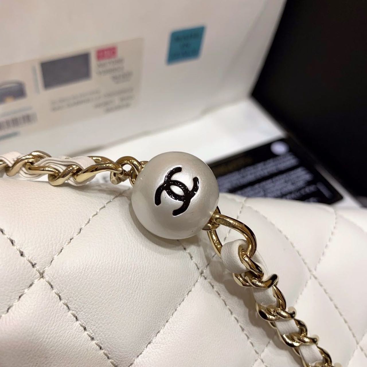 ChanelSmall Pearl Logo Strap GlamIap Bag White For Women Handbags, Shoulder And Crossbody Bags 7in/18cm AS1436