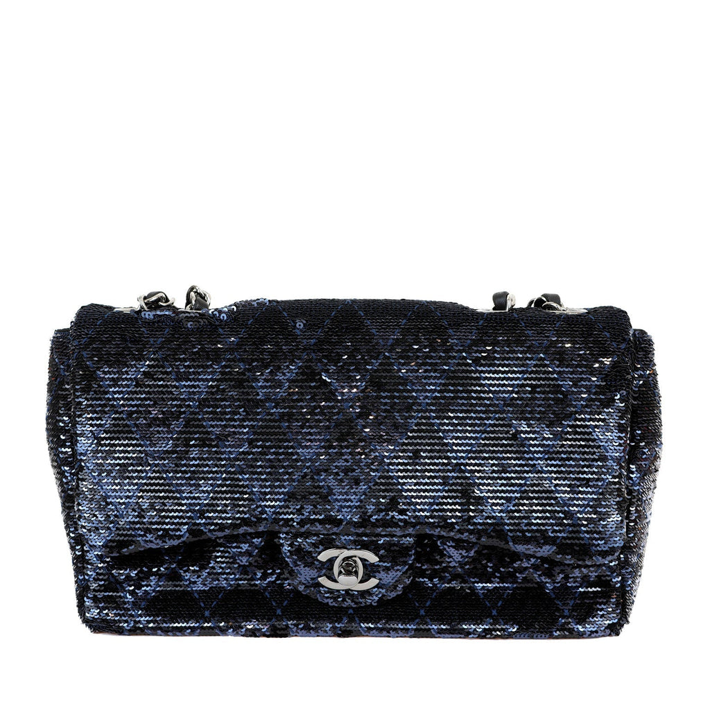 Chanel Black/Navy Sequin Classic Flap Bag w/ SiLouis Vuittoner Hardware