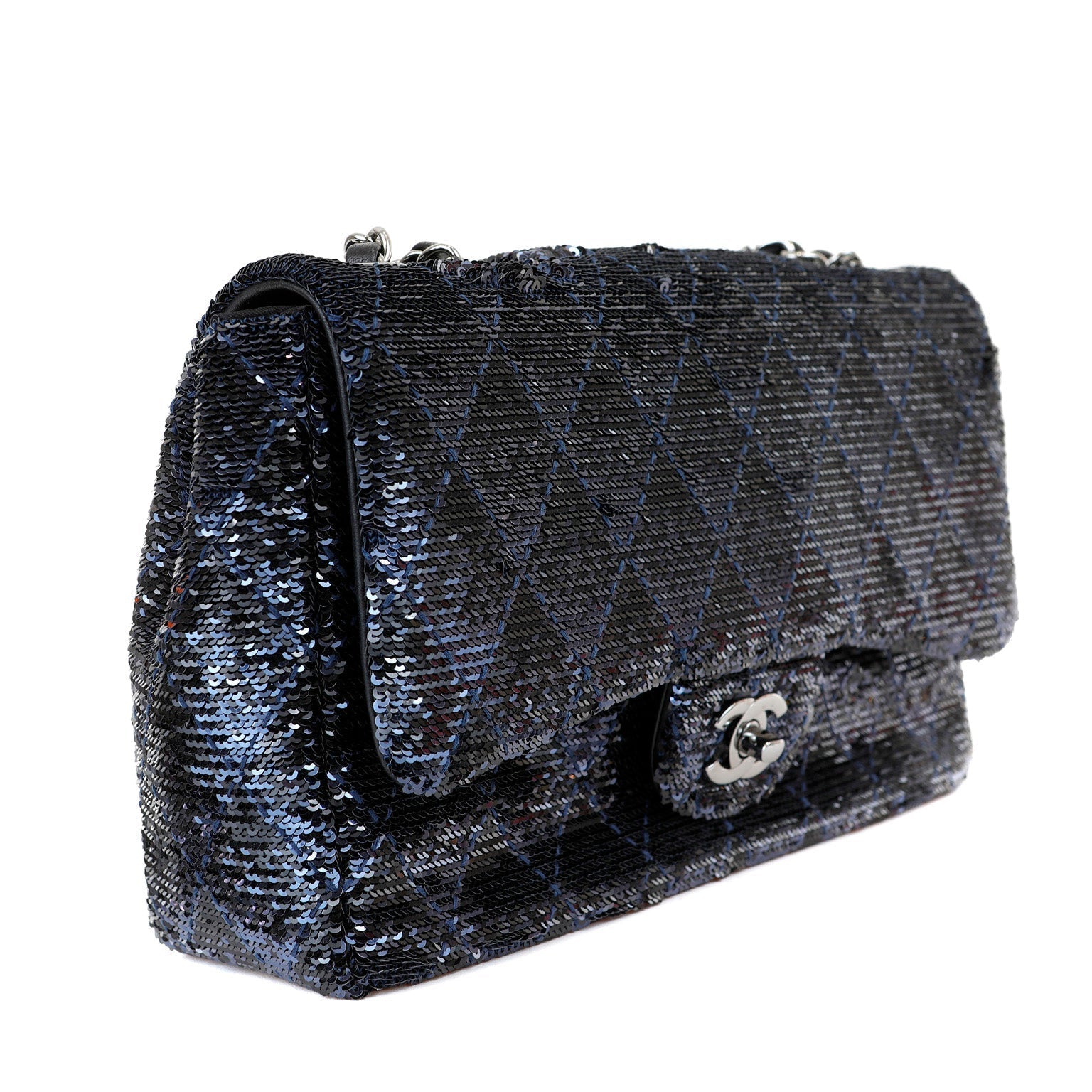 Chanel Black/Navy Sequin Classic Flap Bag w/ SiLouis Vuittoner Hardware