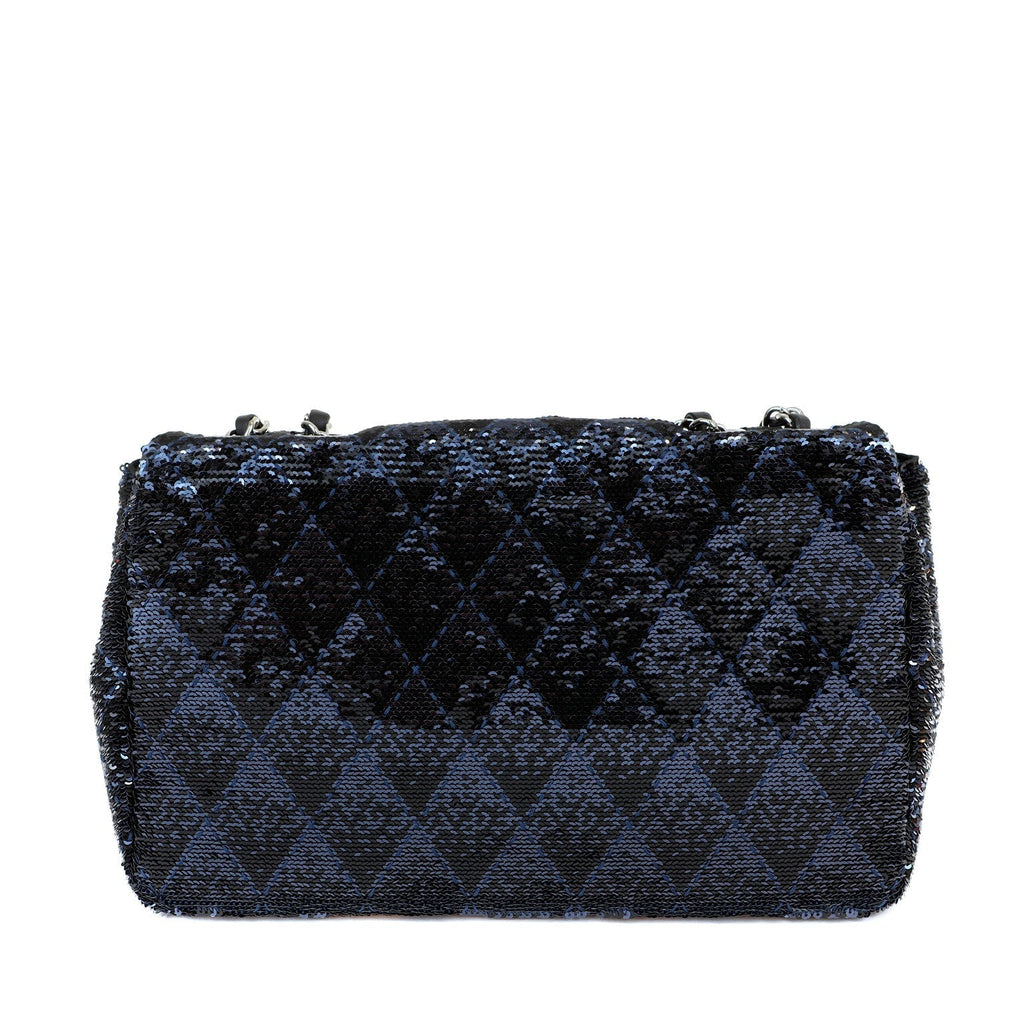 Chanel Black/Navy Sequin Classic Flap Bag w/ SiLouis Vuittoner Hardware